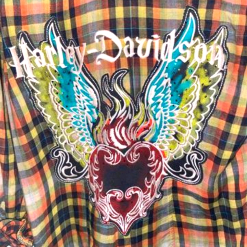 Women's Harley Davidson hooded button up shirt with embroidery on front & back